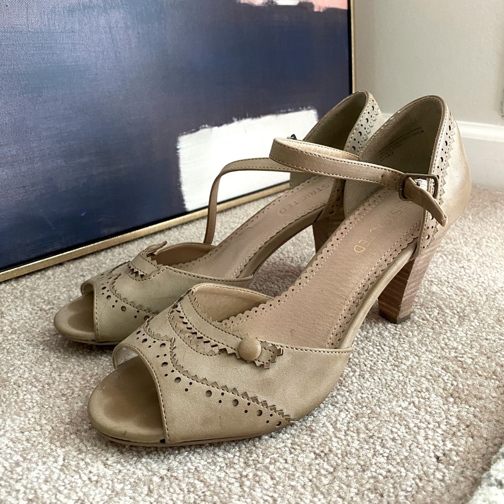 Restricted Mary Jane Taupe Heels, Size 8.5